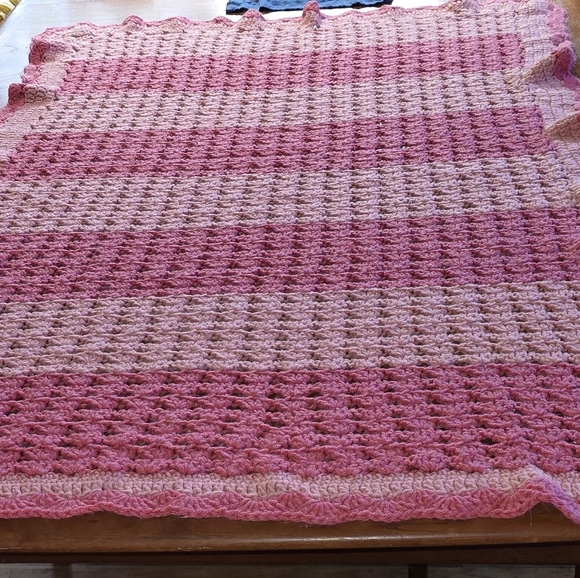 Handmade Other - Vintage Crochet Pink on Pink Blanket Throw Handmade Wonderfulness 35 x 53 inches